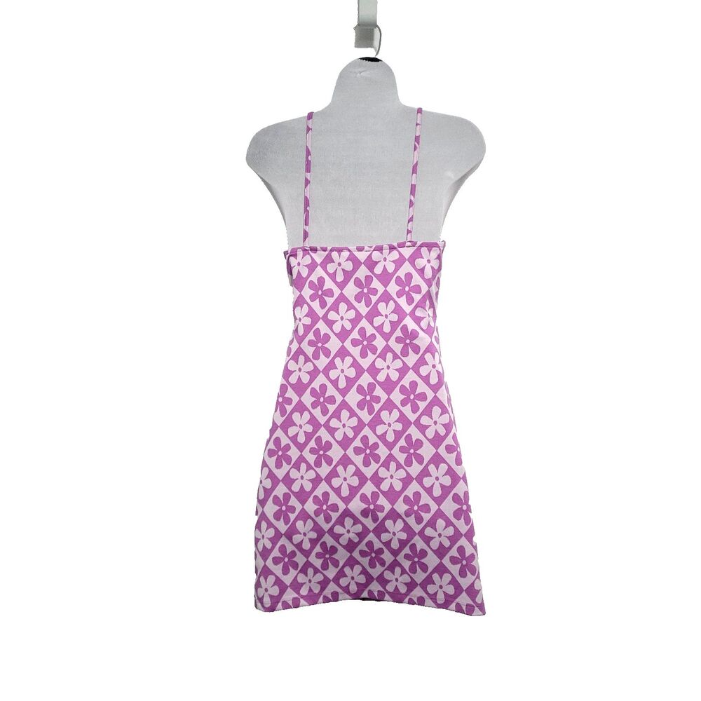 Forever 21 Retro Daisy Y2K halter Dress M Checkerboard Purple mod flower power - Picture 4 of 11